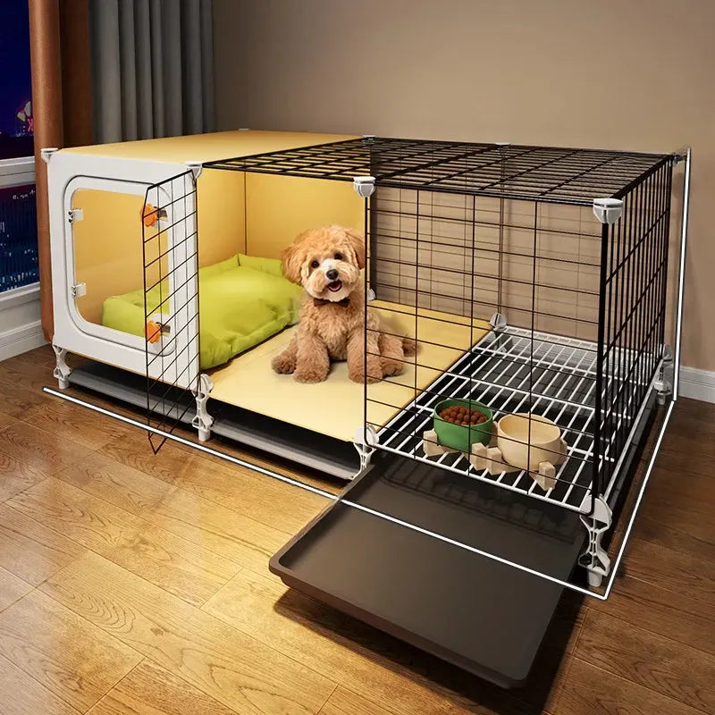 Elevated Indoor Dog Kennel with Separate Toilet Areas for Small Dogs