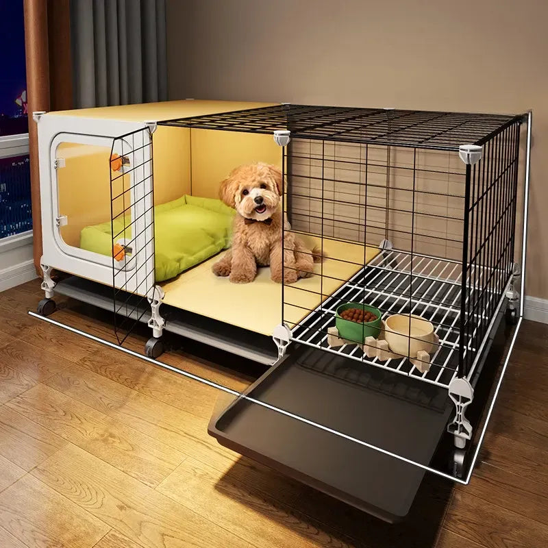 Elevated Indoor Dog Kennel with Separate Toilet Areas for Small Dogs