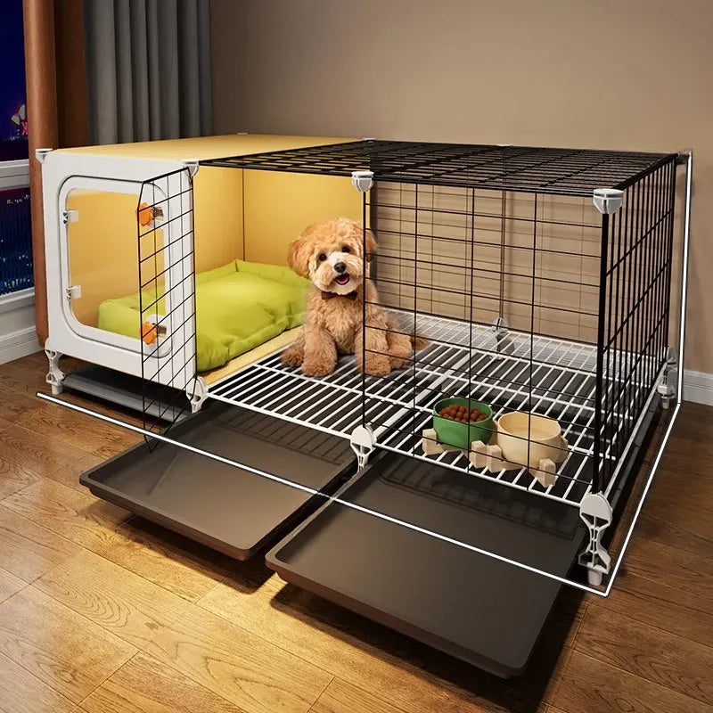 Elevated Indoor Dog Kennel with Separate Toilet Areas for Small Dogs