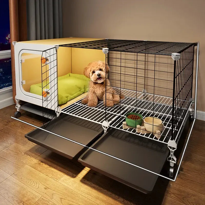 Elevated Indoor Dog Kennel with Separate Toilet Areas for Small Dogs