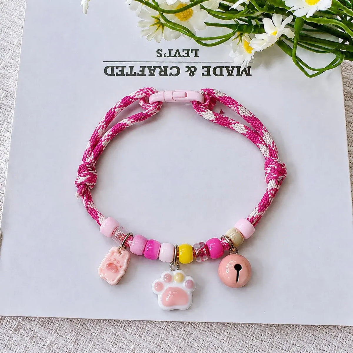 Adjustable Dog & Cat Collar with Bell and Wood Accent